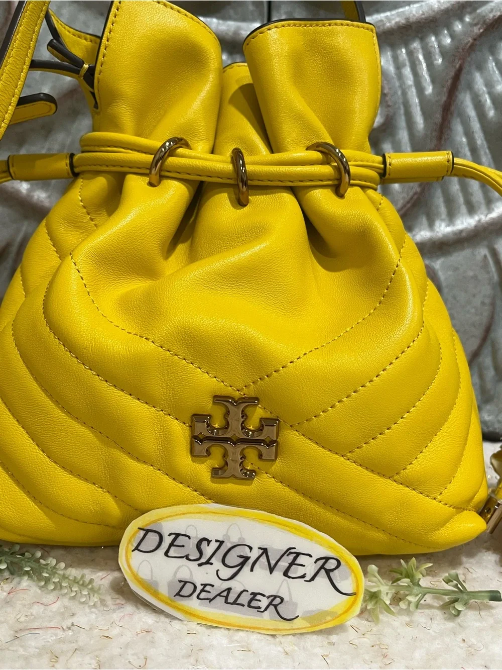 Tory Burch Yellow Kira Chevron Leather Drawstring Crossbody Bag